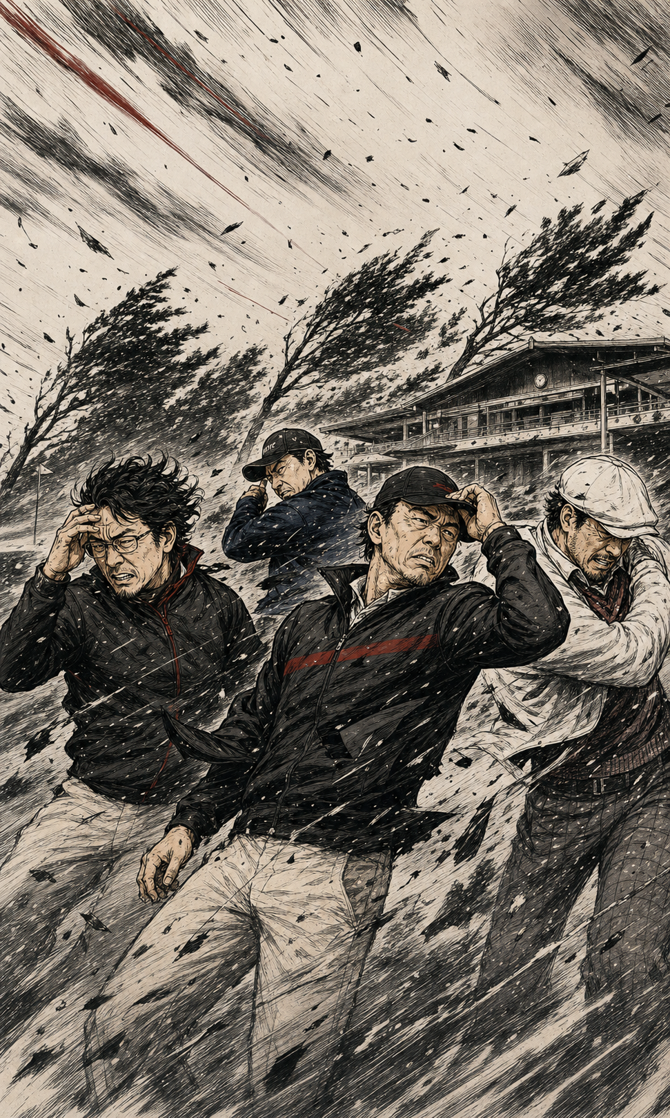 セベ到着——異変。を描いた4人の劇画イラスト